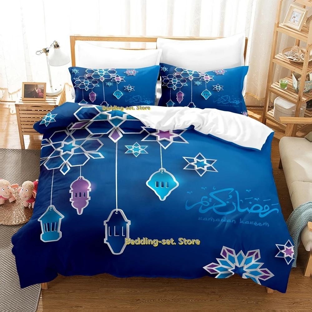 Ramadan-Bettwäscheset, Einzel-, Zwillings-, Voll-, Queen- und King-Size-Bettset, für Schlafzimmer für Erwachsene und Kinder, Bettbezug-Set, 3D-Druck, Anime-Bettlaken-Set