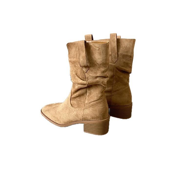 Cowhide version~ Martin boots pleated autumn and winter heightening boots 2025 new autumn and eastern season high-heeled medium tube stacking boots