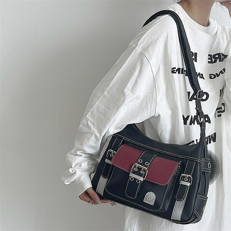 Sac à Main Gothique Punk Harajuku - Style Y2K Patchwork Cuir - Bandoulière Ajustable - Look Vintage Chic