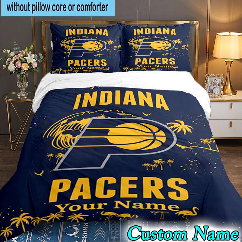 Custom Name 3PCS basketball Pacers Neon Art Bedding Set,Including Duvet Cover And 2pcs Pillowcases Perfect for Bedroom,Dormitory,Fan Christmas gift