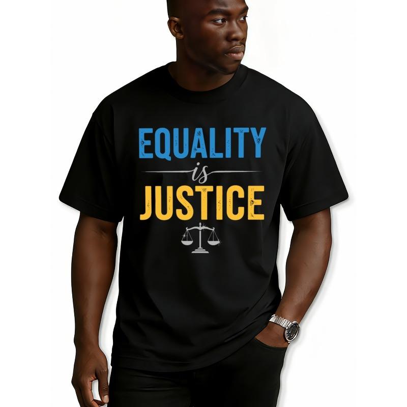 European Size Equality Is Justice Tee Mens Funny T Shirts Black Graphic Tees Short Regular Fit, Casual Wear for All Seasons