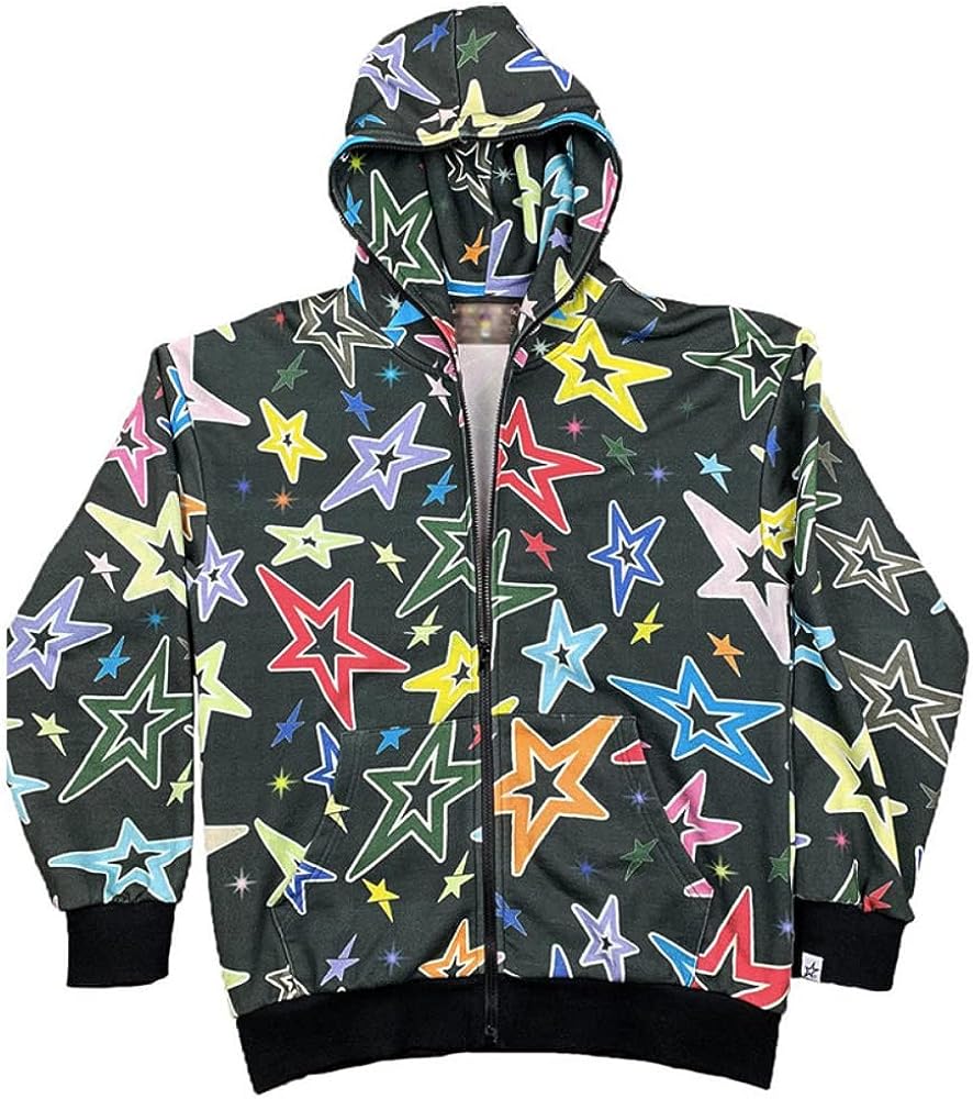KERESLINA Versatile Star Print Long Sleeve Full Zip Couple Casual Fashion Hoodie Sweatshirt Coat