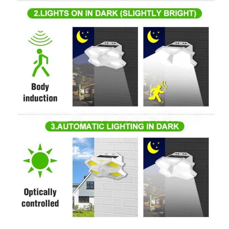 LED/COB Five Sided Solar Wall Lamp, Outdoor Human Body Induction Lamp, Household Courtyard Lamp, Road Fence Lighting Lamp