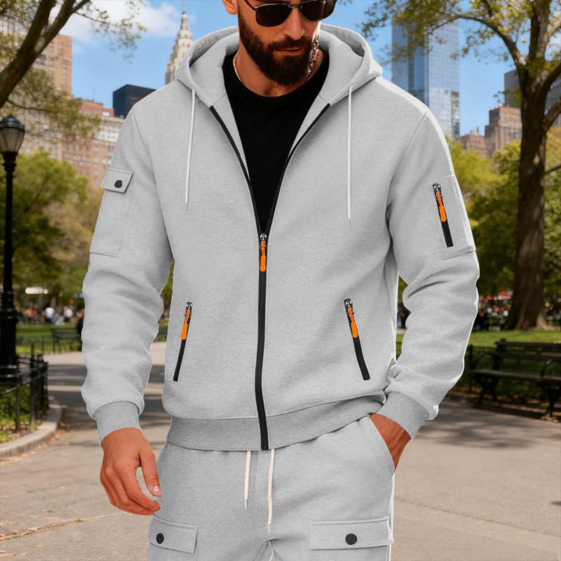 Mens Casual Hoodie With Zipper Pockets And Fleece Lining For Winter Comfort