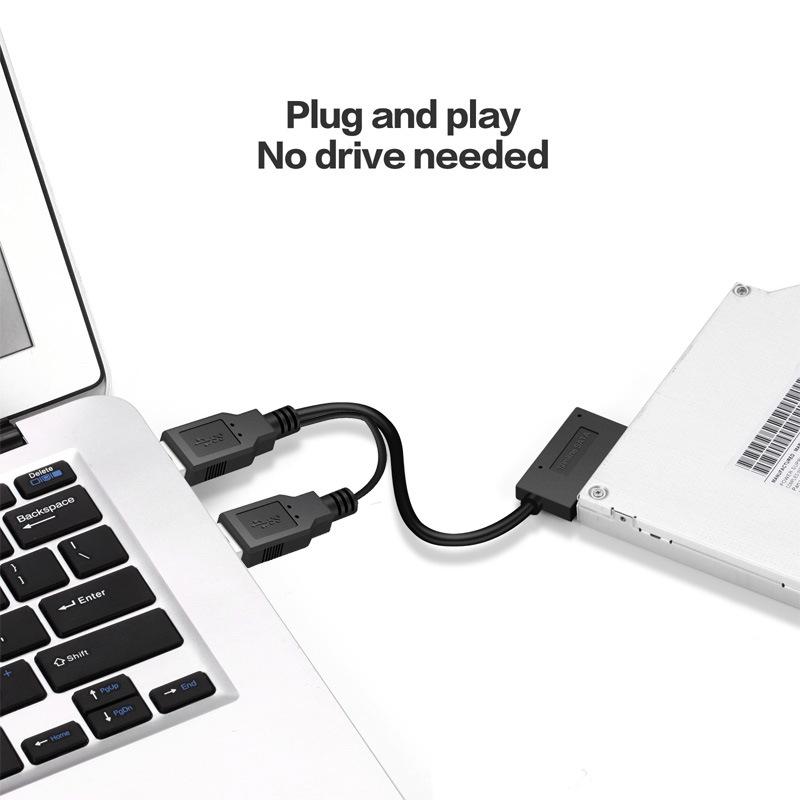 SATA to USB 2.0 6pin+7pin 13pin Adapter Cable External Power Cable for Laptop Optical Drive CD/DVD ROM Slimline Drive Converter