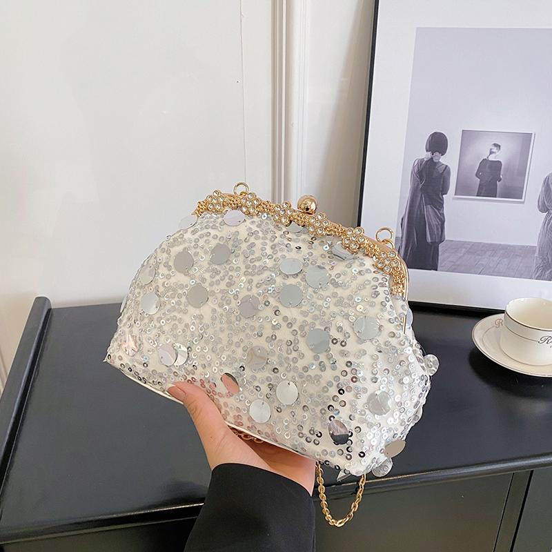 

2026 New Sparkling Shell Bag Women s Fashion Shoulder Bag with Chain Strap Small Cloud Bag for Ladies
