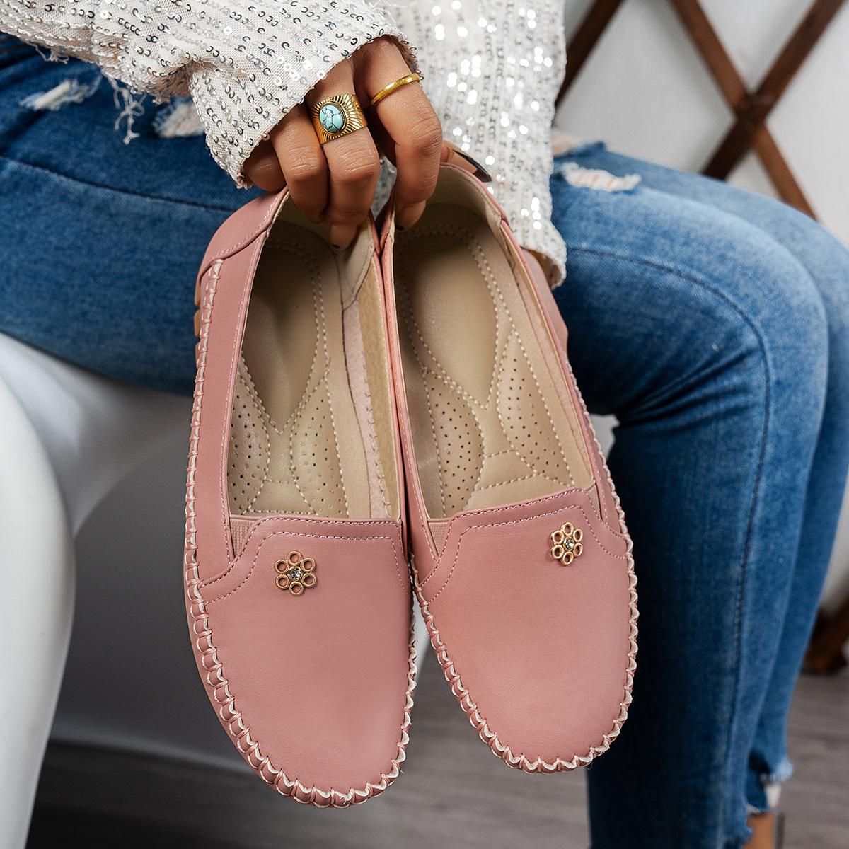 Women s Plus Size Stitched Flat Loafers Camel Versatile Casual Faux Leather Shoes 36 розовый 1660₽