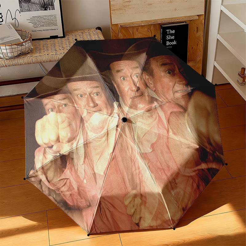 1pc John Wayne's Western Cowboy Trail Umbrella Portable Folding Umbrella Iron Frame Hole Bone Structure Outdoor Home Umbrella
