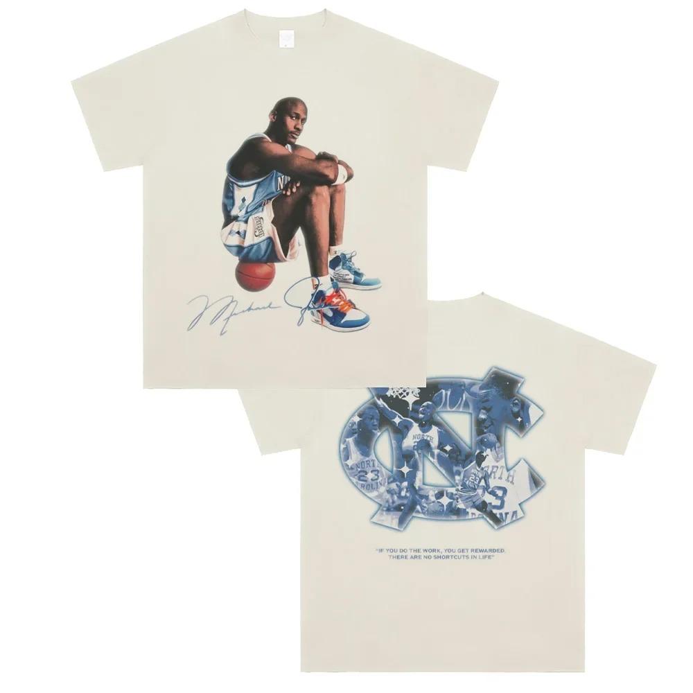 

MJ Dan Joe Basketball God Jorda UNC College Period Breathable Poster Graphic Print Short Sleeve Women Men American Loose Oversized Top Streetwear Top XXXL чорний
