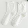 Girls' White Mid-Calf Summer Socks, Thin Japanese JK Style with Lolita Bubble Cuffs