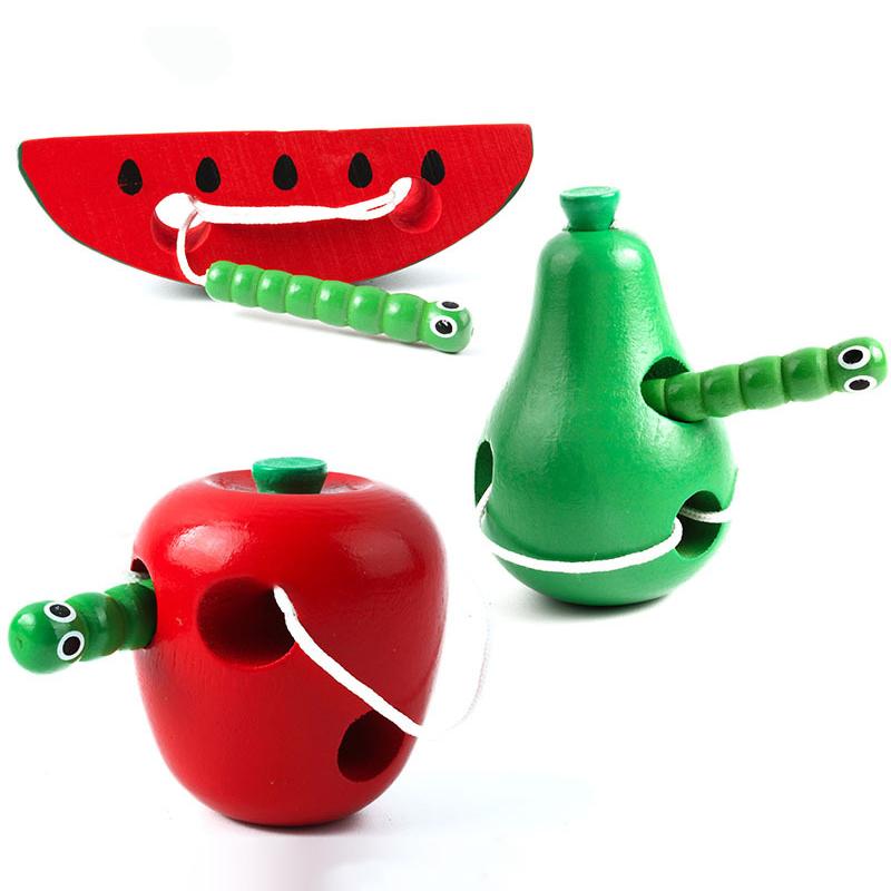 Montessori Toy Worm Eat Fruit Wooden Puzzle Toy Kids Fingers Flexible Training Twisting Worm Educational Toys For Children Gifts