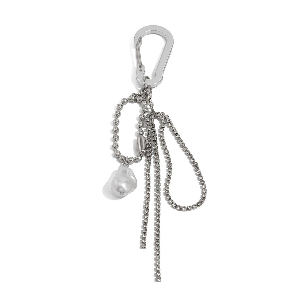 Sweet And Cool Special-Shaped Imitation Pearl Keychain Pendant, Simple Diamond-Encrusted Chain Fringed Bag Pendant