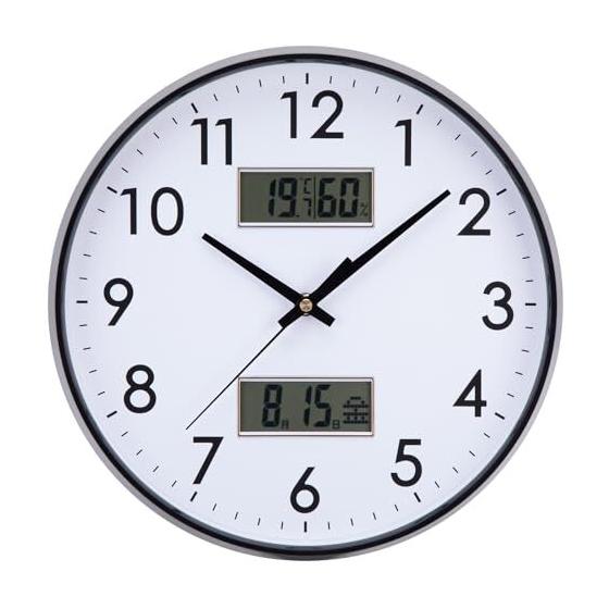 Used NewWall-mounted clock, radio-controlled clock, temperature, humidity, date, day of the week display, silent, continuous second hand, large