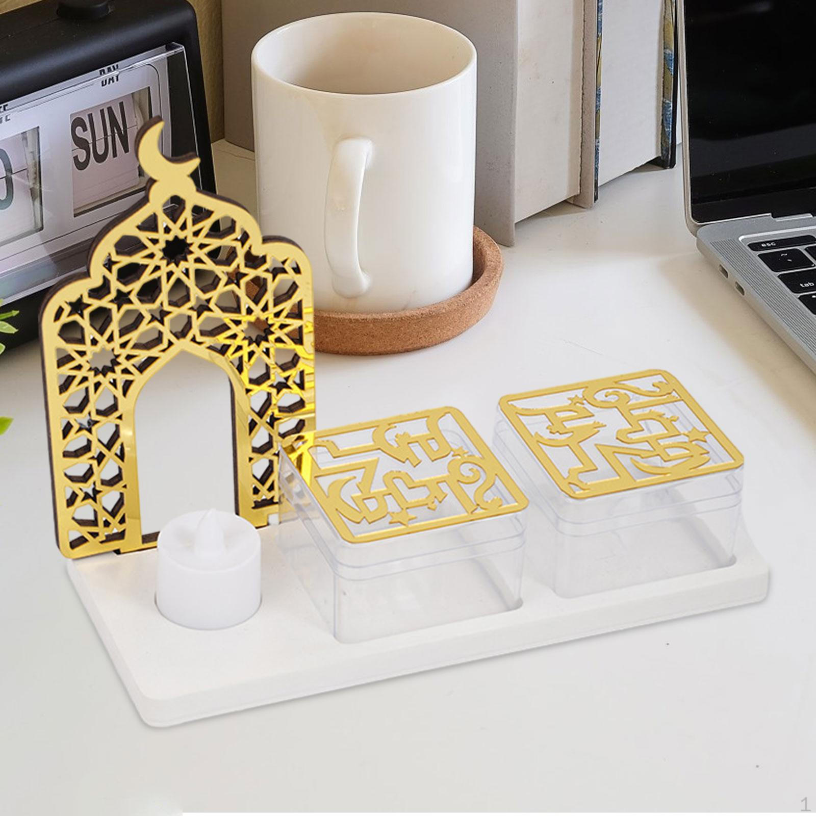 

Украшение стола Рамадан, акриловый поднос с фруктами, еда, домашнее искусство, ремесло с беспламенной свечой, столешница Style D