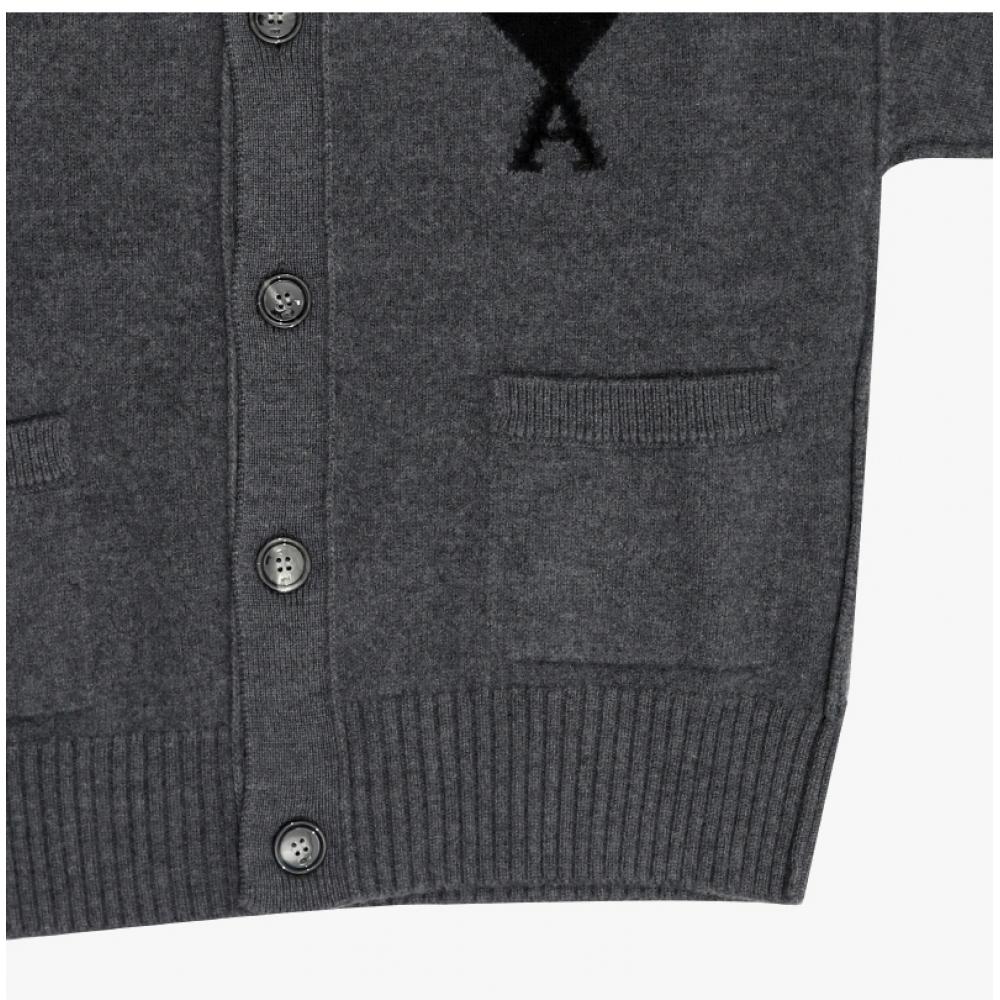 Ami Big Heart Logo Intarsia Cardigan Ami Ukc368 018 0504