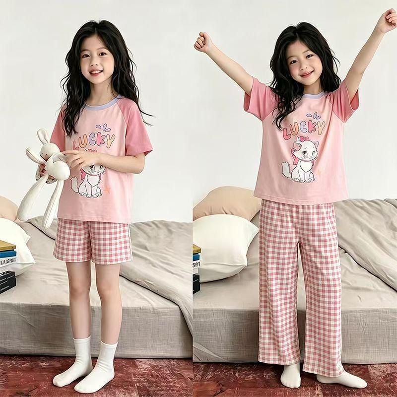 Summer Cartoon Pajama Set: 3-Piece Short Sleeve for Girls