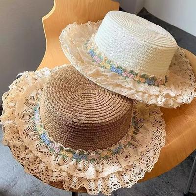 Květinový krajkový klobouk Letní francouzský cylindr Plážová ochrana proti slunci Klobouk na ochranu proti slunci Sluneční klobouk Béžový