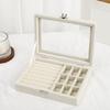 Compartment Jewelry Storage Box with Ring Rolls, Soft Lining and Hinged Lid for Dresser Top and Vanity Storage