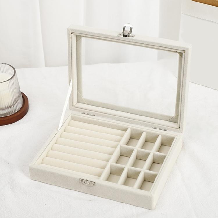 Compartment Jewelry Storage Box with Ring Rolls, Soft Lining and Hinged Lid for Dresser Top and Vanity Storage