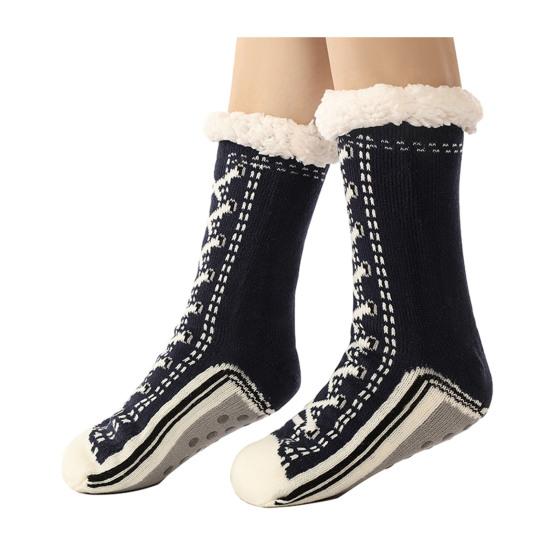1 Pair Sleeping Socks Non-Slip Silicone Grip Soles Mid-tube Floor Socks Thickened Fleece Lining Indoor Socks
