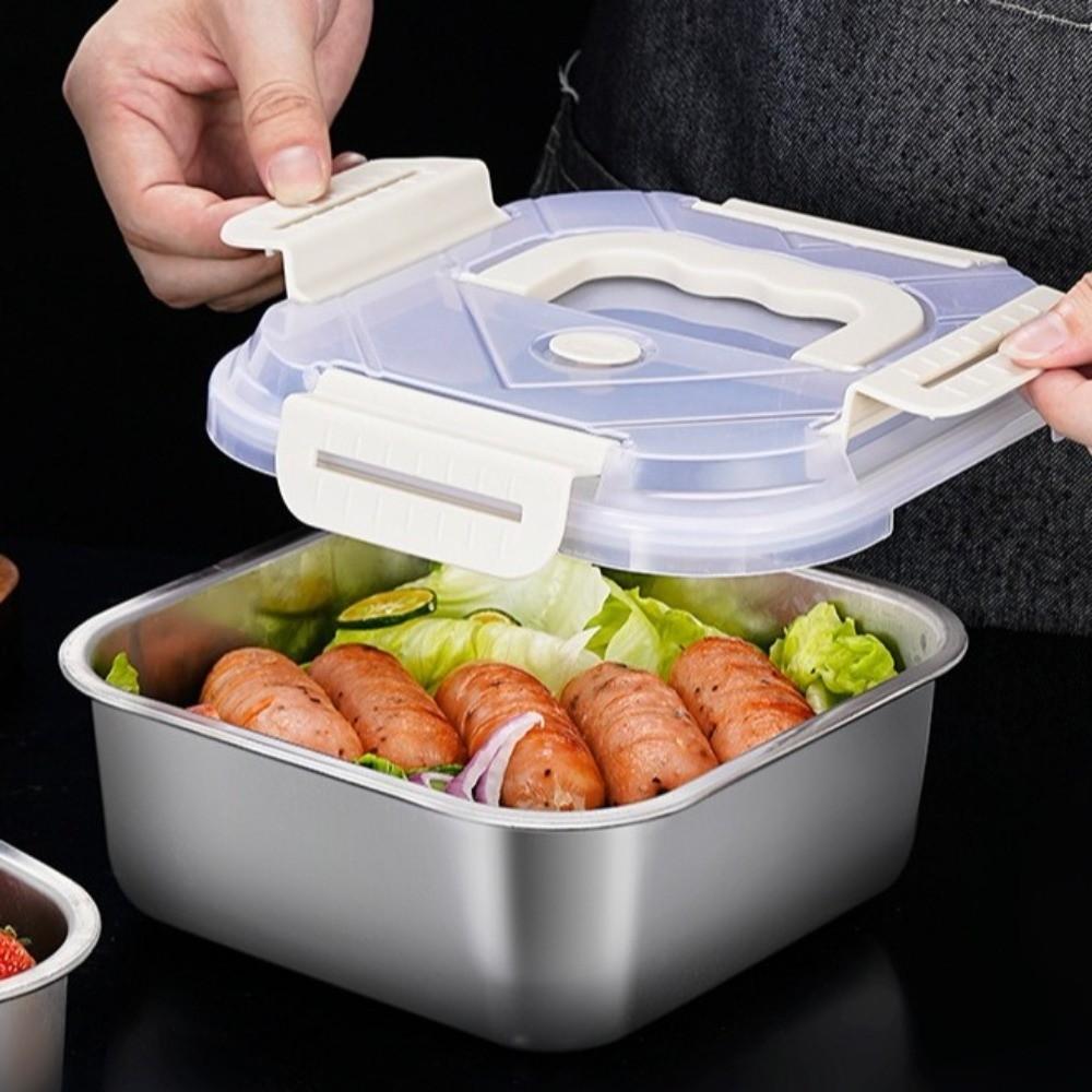 Large Capacity Food Preservation Box Leakproof Stainless Steel Lunch Box With Lid Airtight Food Storage Box Freezer Storage