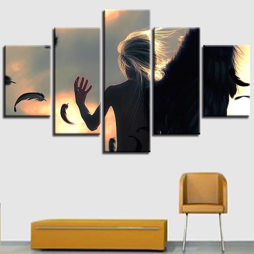 

5 шт., настенная живопись на холсте, ангелы, пейзажный постер, современное украшение, рамки для гостиной, фотографии, модульный дом