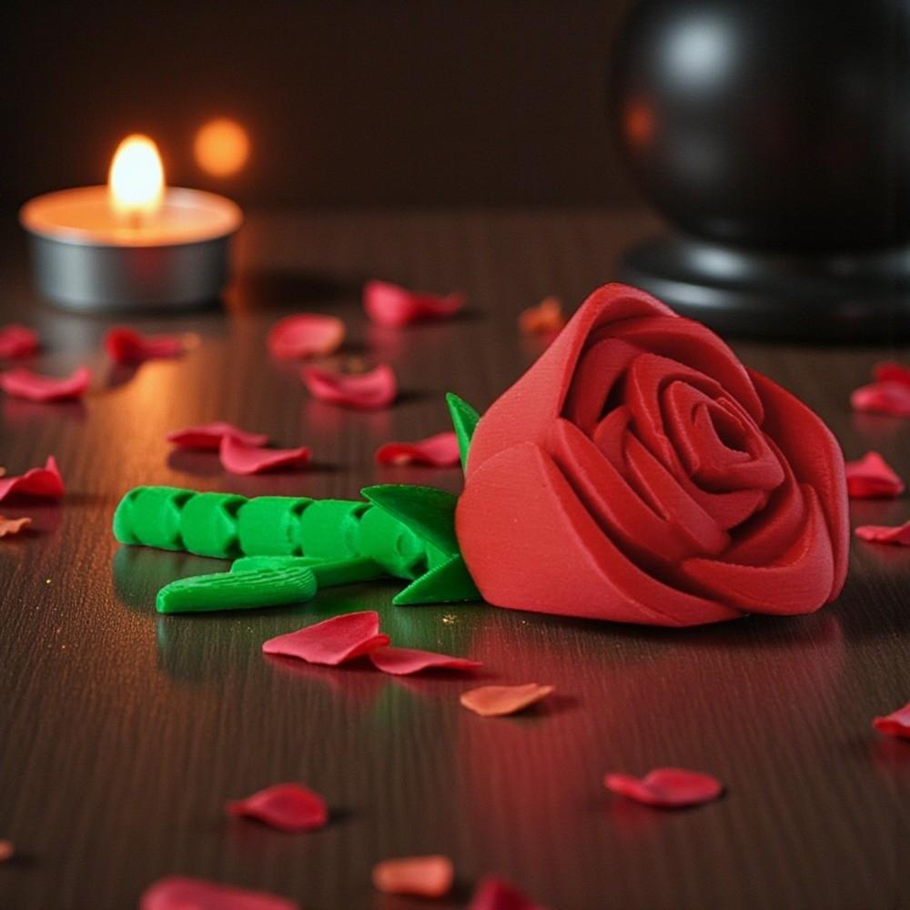 3D Printed Twisted Rose Ornaments Plastic Movable Joints Red Rose  Desktop Ornaments