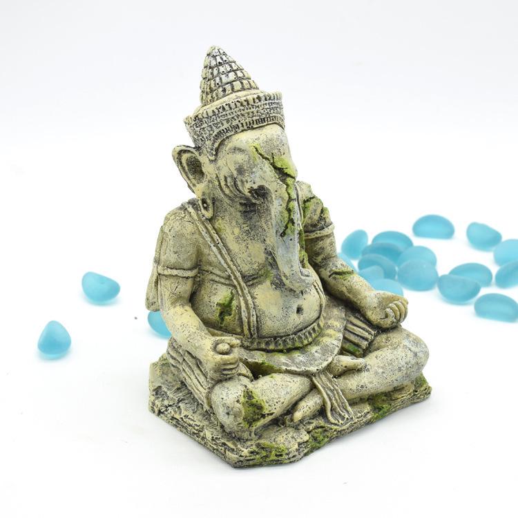 Ancient Buddha Aquarium Ornament: Ganesha Statue for Reptile Tank Decor