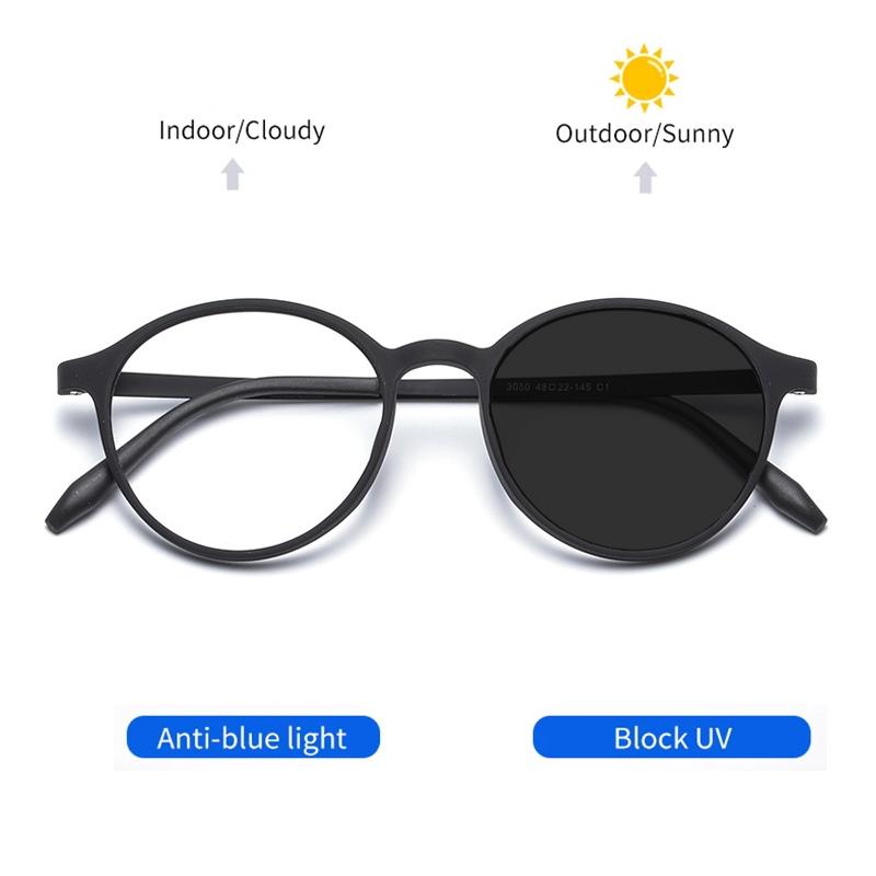 Ultralight Rubber Titanium Round Photochromic Anti Blue Light Reading Glasses For Man Woman Presbyopic Glasses Diopter +0 To 600