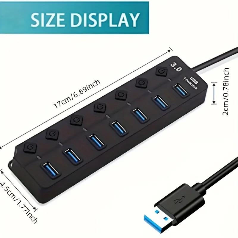 LED Göstergeli, Bağımsız Anahtar Kontrollü 4/7 Portlu USB 3.0 Hub (Dizüstü Bilgisayar, Flash Bellek, Sabit Disk, Yazıcı, Kamera, Klavye için)