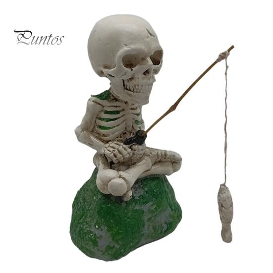 Halloween Rybářská kostra figurka Strašidelné sedící Dýňová hlava kostra Pryskyřice Socha Venkovní zahradní jezírko Fontána Dekorace na straně bazénu