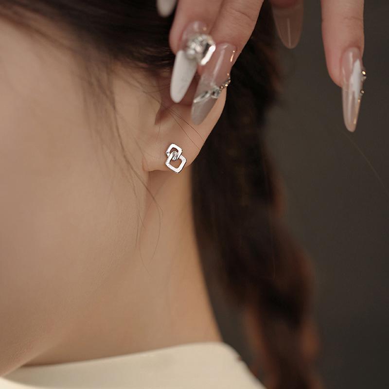 Stud Earrings East Gate Temperament Small Geometric Earrings Simple Everyday Everything Size Hollow Square Stud Earrings