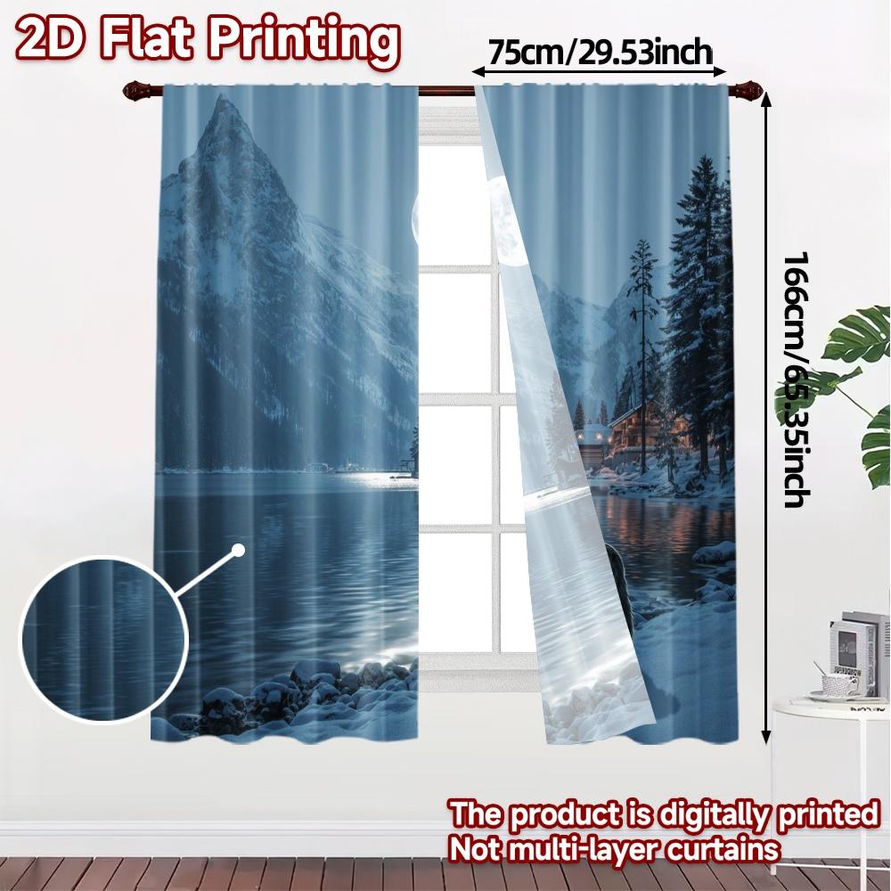 2pcs   2D FLAT PRINTING Curtains (Without Rod) Moonlit Wolves(1) Chic Curtain Chic Polyester Curtains Festive Decorative for
