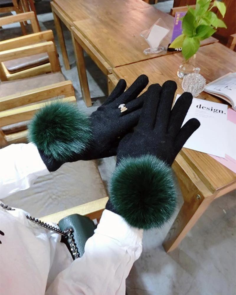 Cashmere Gloves Rabbit Hair Mouth Bow Cashmere Gloves Korean Fashion Woolen Cloth Warmth Riding Touch Screen Gloves A432