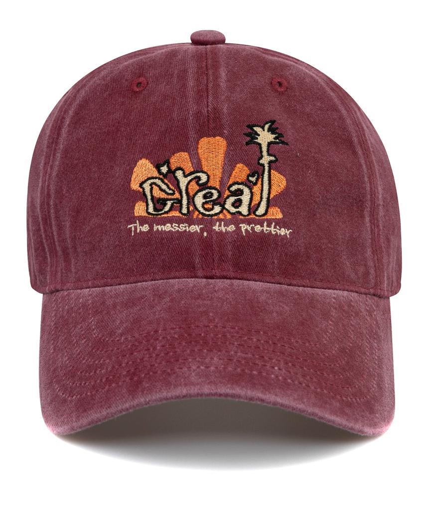 Bichiseuaenkeulim Creaf Stone-Washed Ball Cap-Burgundy