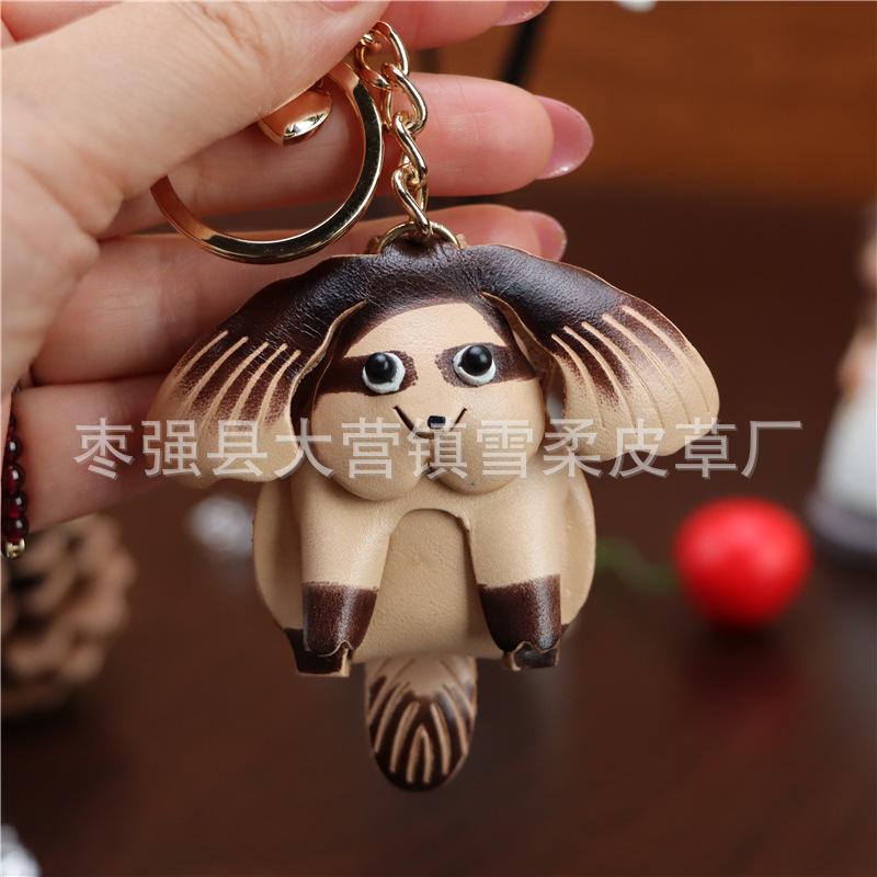 First Layer Cowhide Puppy Pendant Car Keychain Leather Rope Bag Pendant Accessories Zodiac Gifts