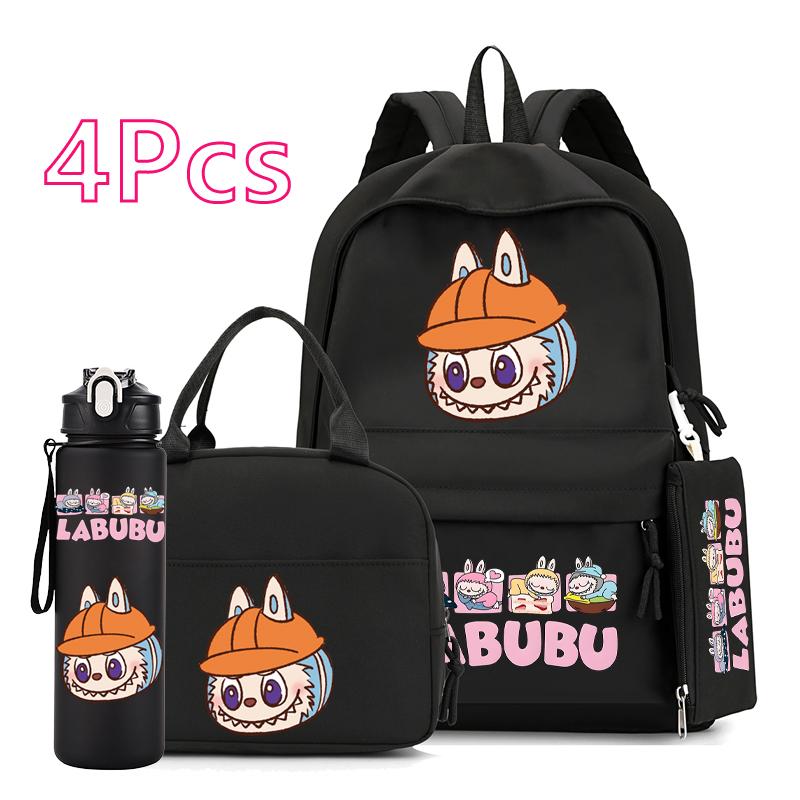 4Pcs/set Cute Anime Printed Backpack 750Ml Outdoor Sports Water Bottle Girl Boy Teen Student Schoolbag Child Kid Large Capacity Bookbag
