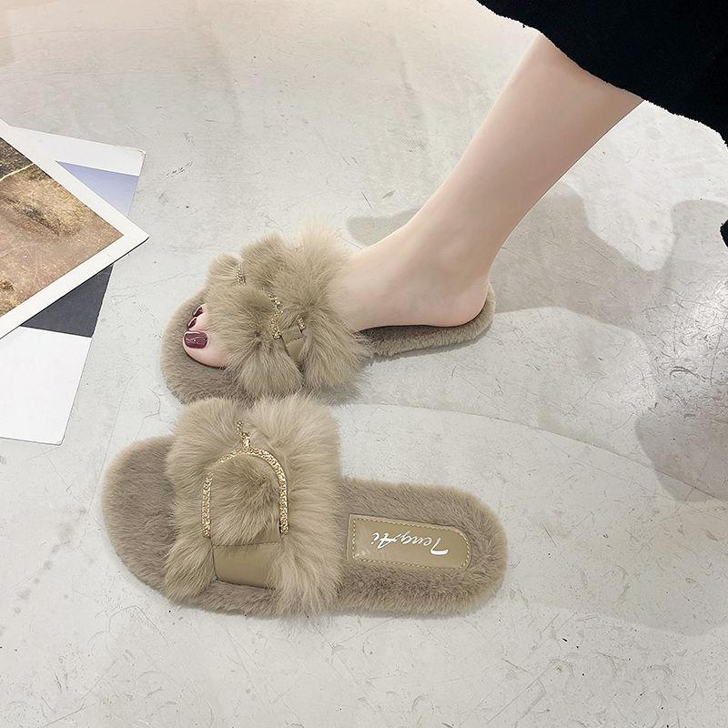 Mao Mao slippers women wear Internet celebrities super fire 2025 autumn and winter new versatile flat-bottomed fairy one-word cotton drag tide