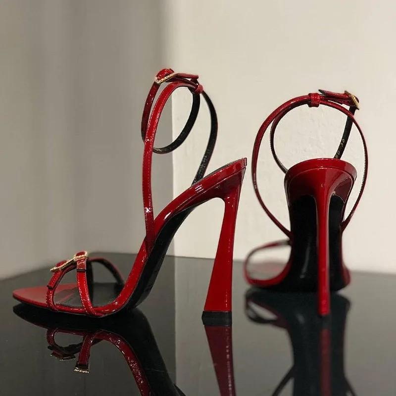2024 New Super High Heel Open Toe Versatile Sandals Female Pointed Head Fine Heel Banquet Red High Heels Sexy Women Shoes Slides