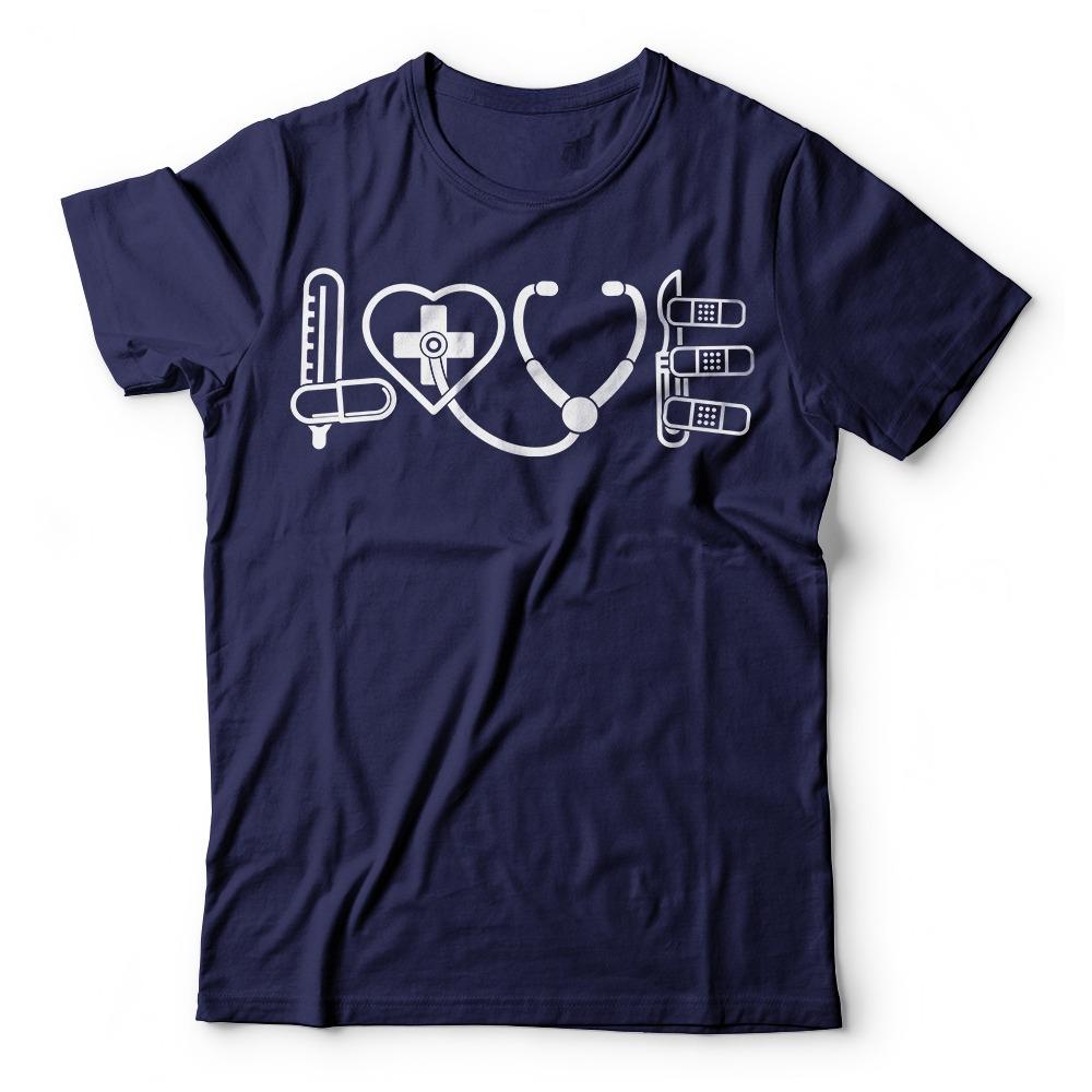 Nurse Doctor Medical LOVE Sign Student T-shirt Stethoscope Pattern Unisex T Shirt Men Women Fashion Crewneck Cotton Tee Tops
