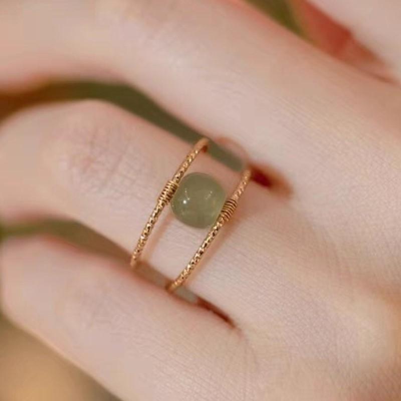 

PANJBJ 925 Sterling Silver Hotan Jade Ring for Women Pearl Double Layer Hollow Out Minimalism Versatile Gift Dropshipping