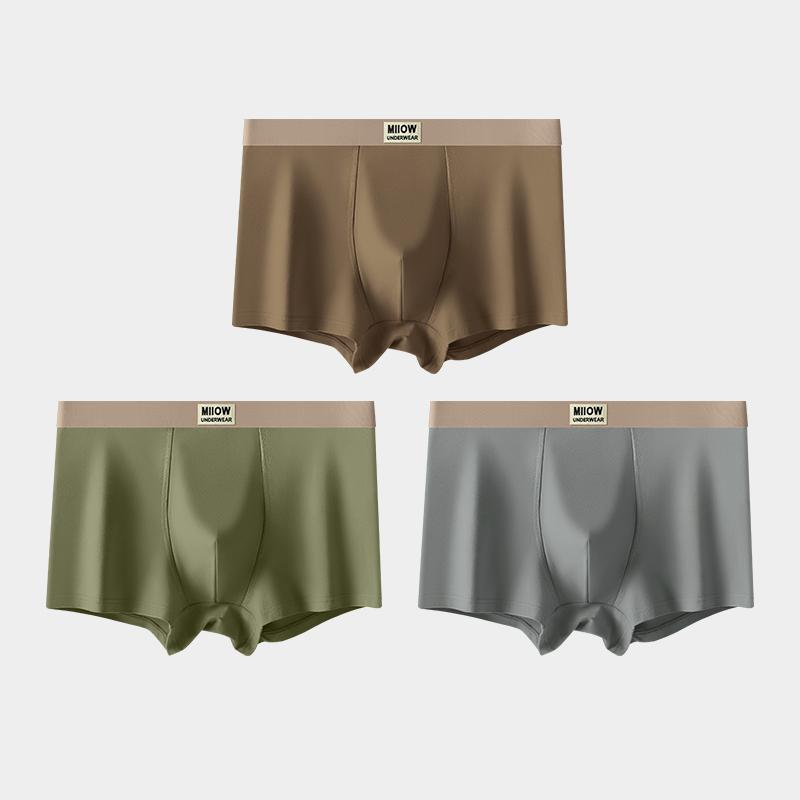 MiiOW 3Pcs Men's Underwear Graphene Antibacterial Underwear Soft and Comfortable Cotton Underwear Ice Silk Flat Corner Underwear L-5XL