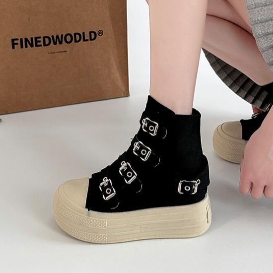 Fashion platform Martin boots one-word buckle canvas shoes women's summer retro simple casual shoes board shoes single shoes
