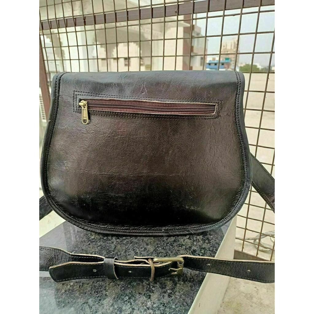 Handmade Black Leather Shoulder Bag Women's Satchel Sling Messenger Cross Body