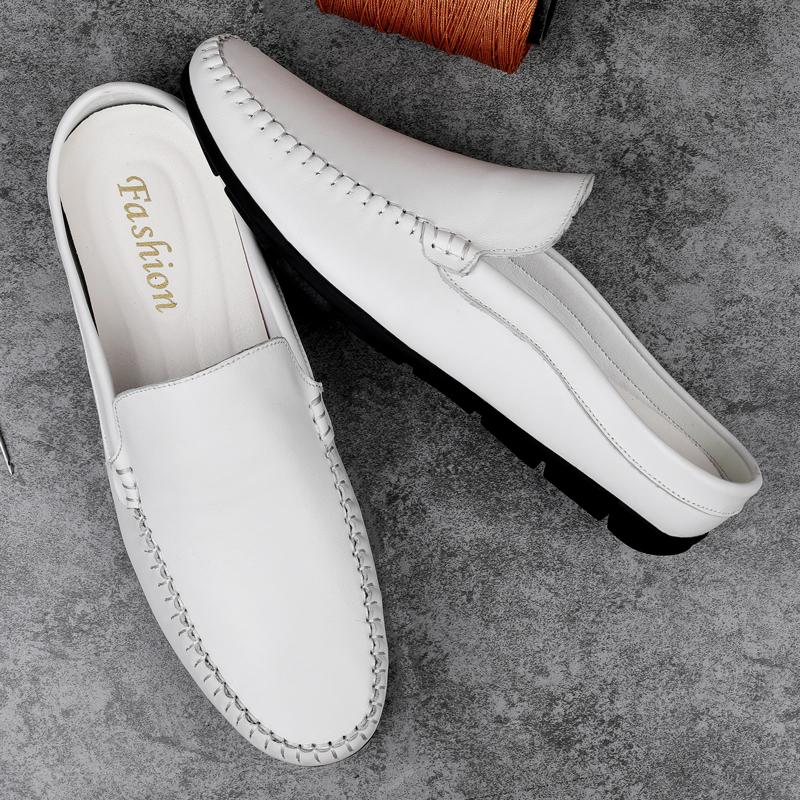Summer Mens Half Loafers Fashion Men's Shoes Casual Genuine Leather Slippers Man Outdoor Light Mules Cool Half Sandals for Men
