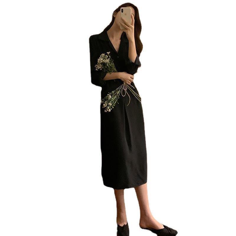 Korean Minimalist Tie-Waist A-Line Shirt Dress for Women