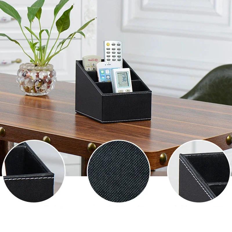 PU Leather Remote Control Holder Desktop Organizer Storage Box for TV Guide Mail Phone Office Sorting Lattice Cosmetic Pens Rack