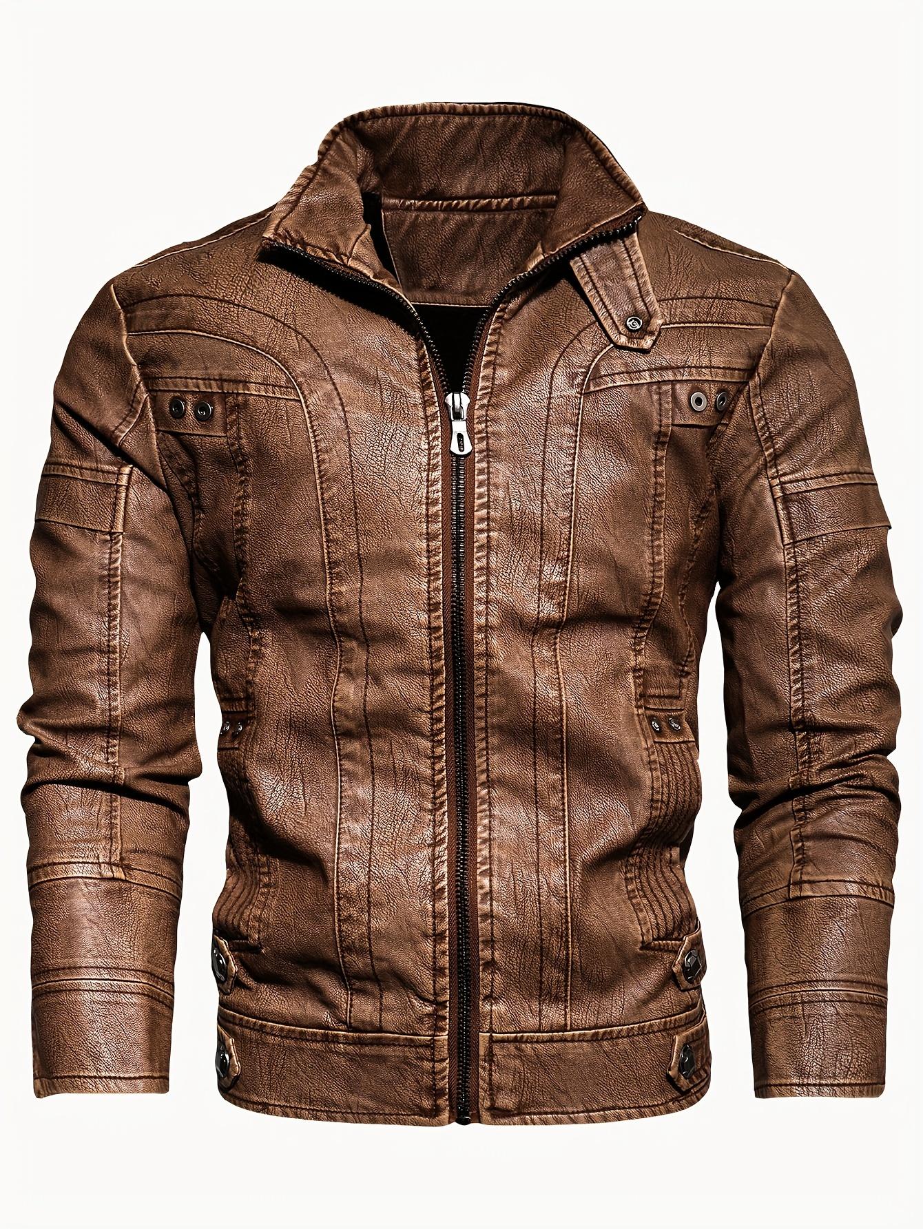 

Шикарная куртка из искусственной кожи, мужская повседневная куртка на молнии с воротником-стойкой из искусственной кожи XXXXXL