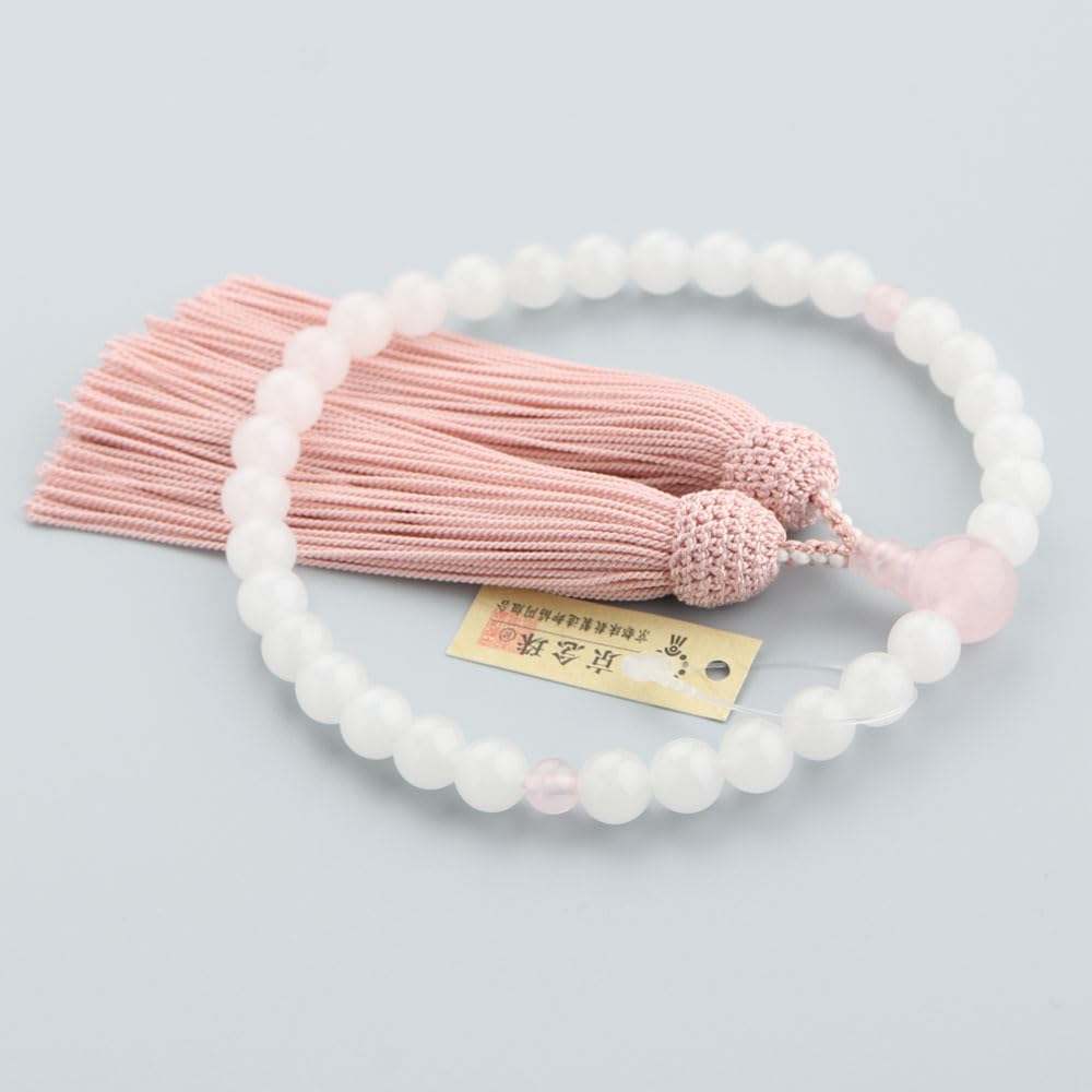 Prayer Beads for Women Approximately 8mm White Onyx Rose Quartz Pure Silk Tassel Prayer Beads Kyoto White Onyx Red Quartz Common to All Sects Natural