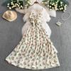 French floral suspender dress women's summer new sexy backless waist thin pleated pendulum dress
